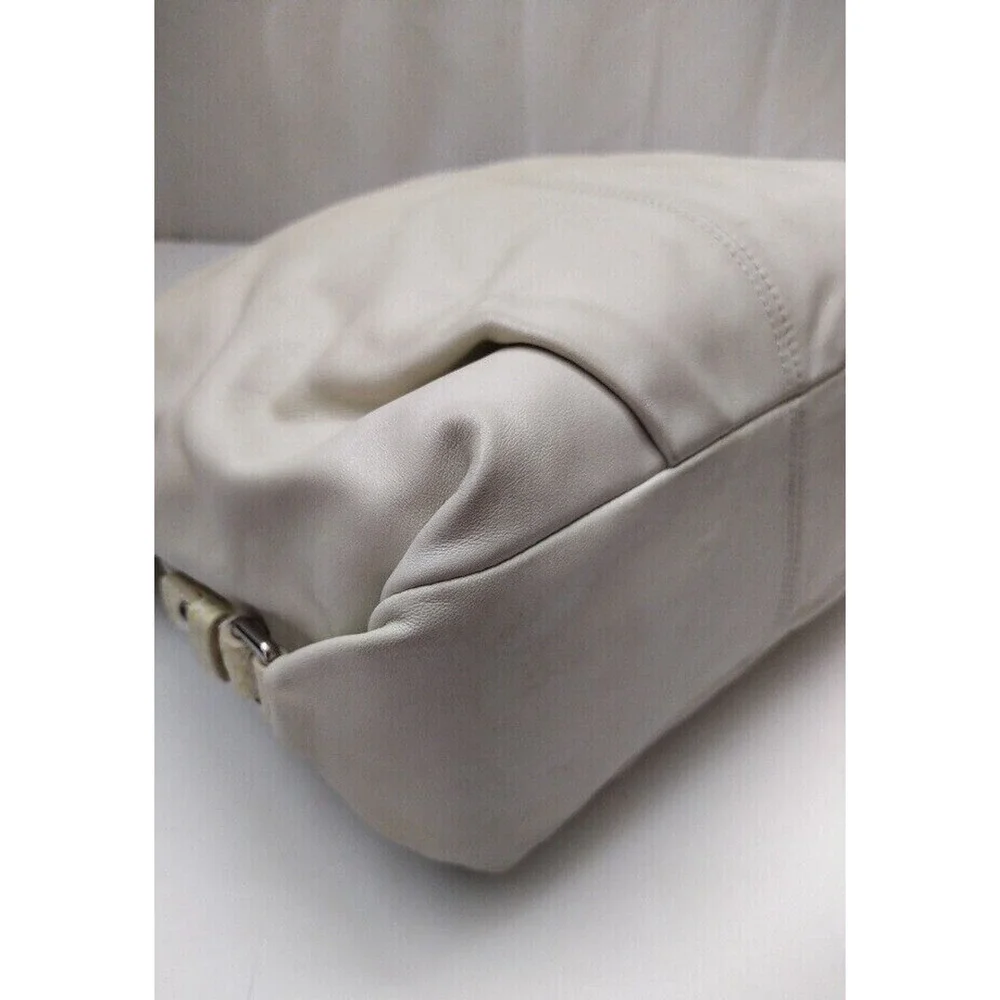 Coach Ivory Soft Leather Snakeskin Detail Zipper Hobo Shoulder Bag